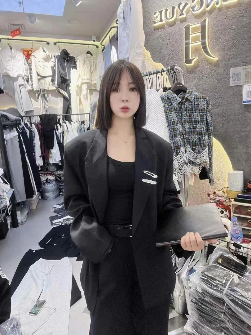 韩系廓形设计感别针小西装外套女百搭时尚长袖上衣71088
