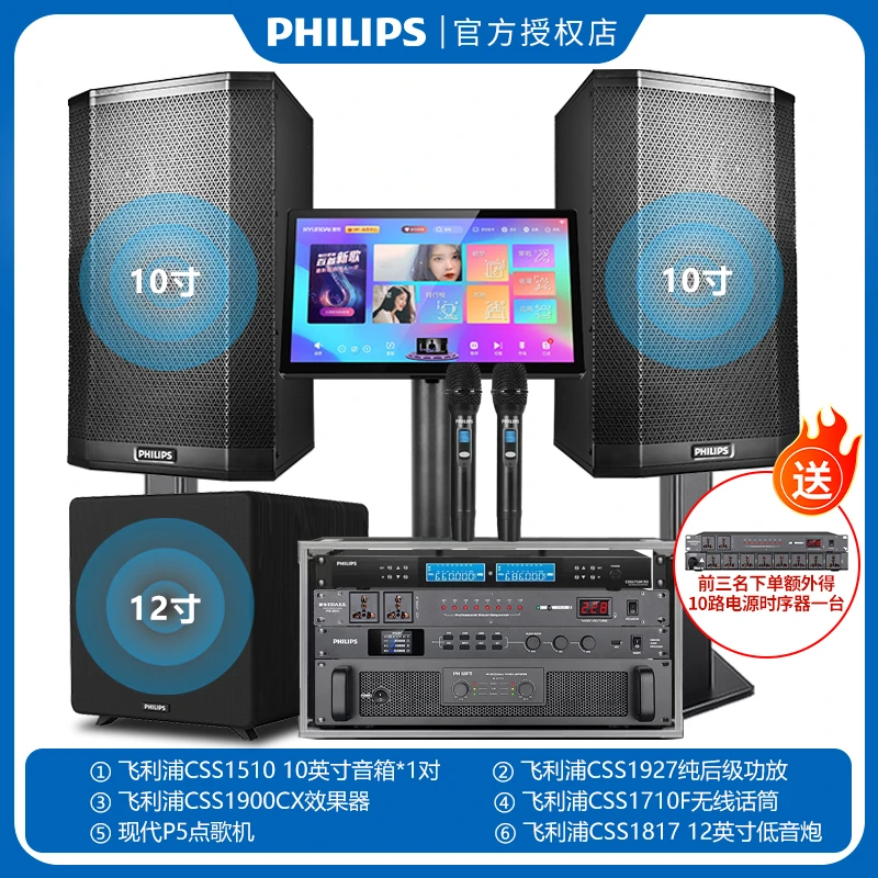 Philips/飞利浦10寸专业家庭KTV音响套装家用K歌卡拉OK音箱设备