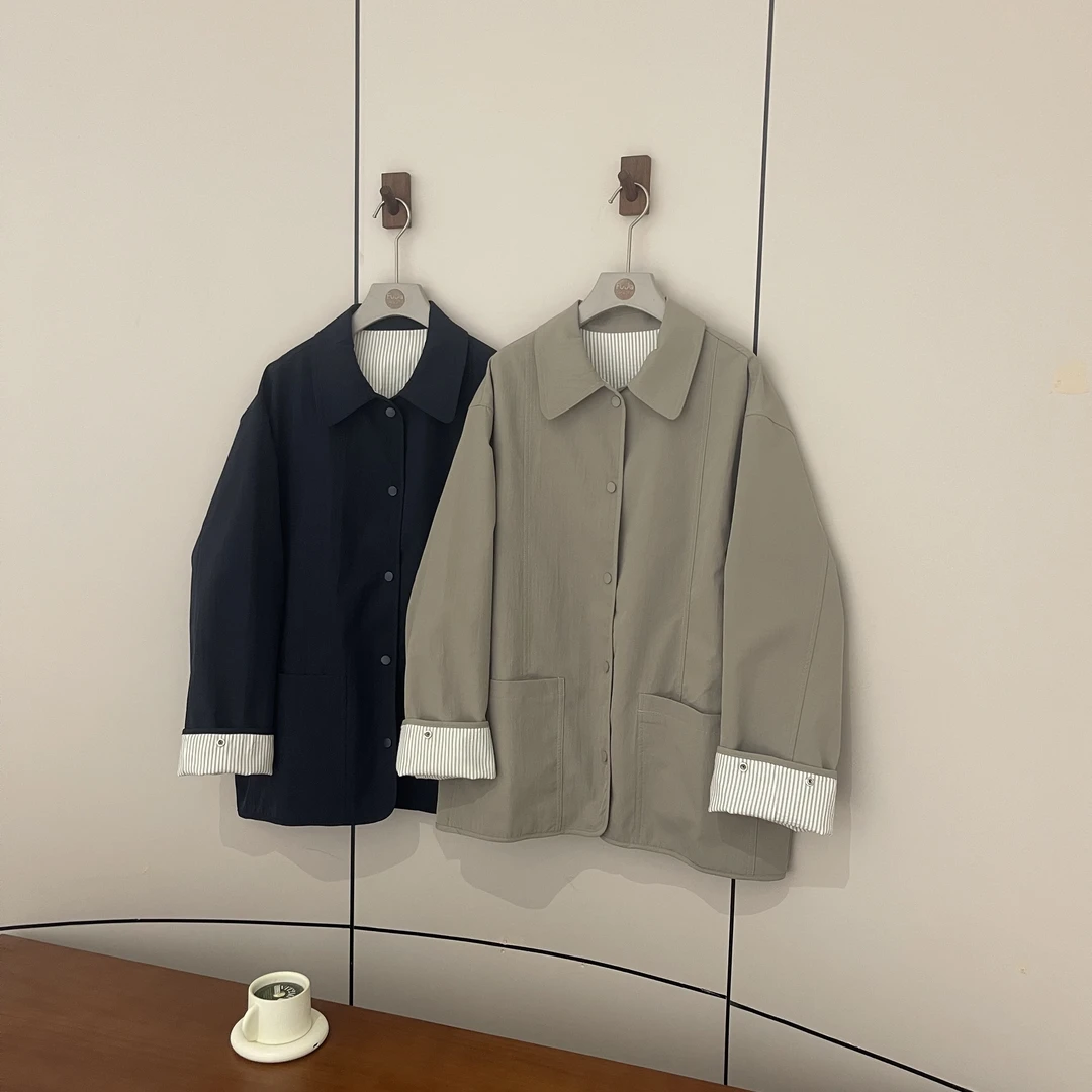 FUJIA STYLE新款韩版百搭时尚拼条纹两面穿外套F95131