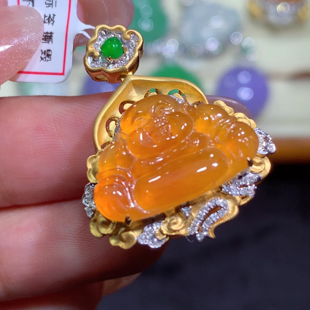 翡翠18K金镶嵌吊坠(不含链)