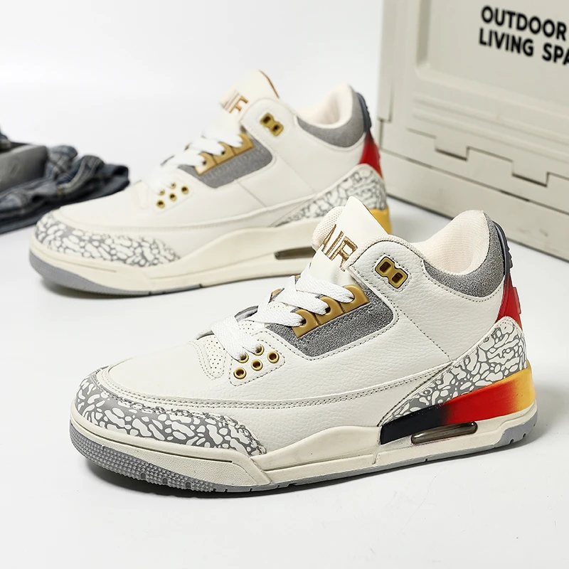 AJ3莆田纯原篮球鞋白水泥气垫aj3藤原男女情侣火焰运动鞋摩擦会响