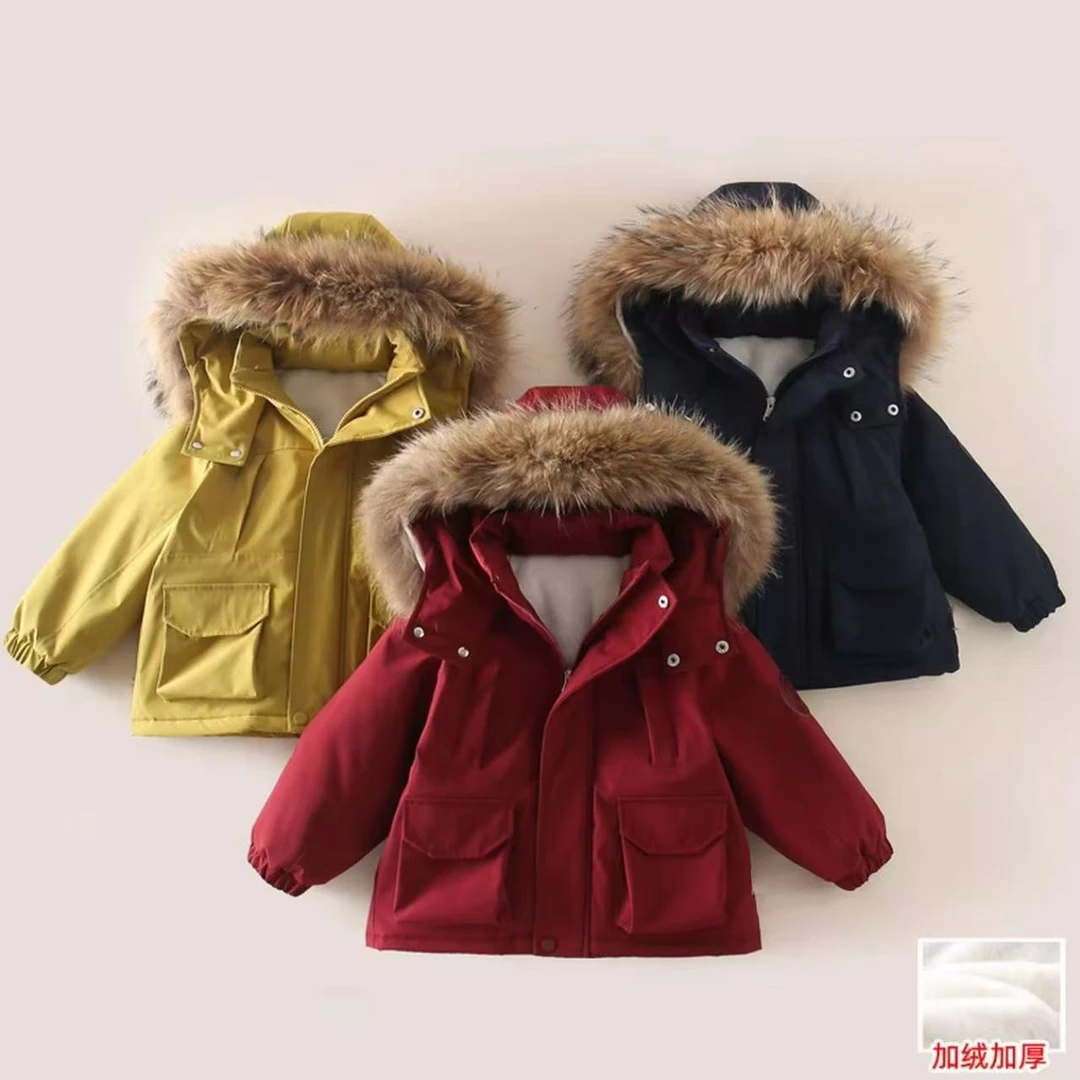 2025冬季新款儿童棉衣外套连帽加绒夹棉保暖纯色韩系