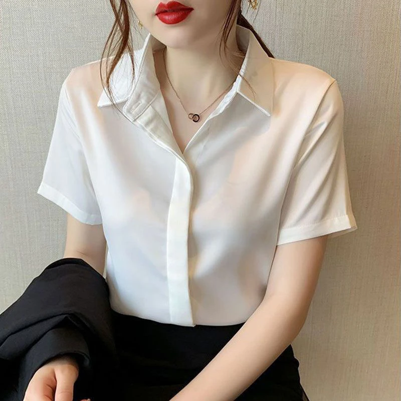 KALUOLAI/卡洛莱法式白色衬衫女2025夏季短袖上衣高级感职业衬衣