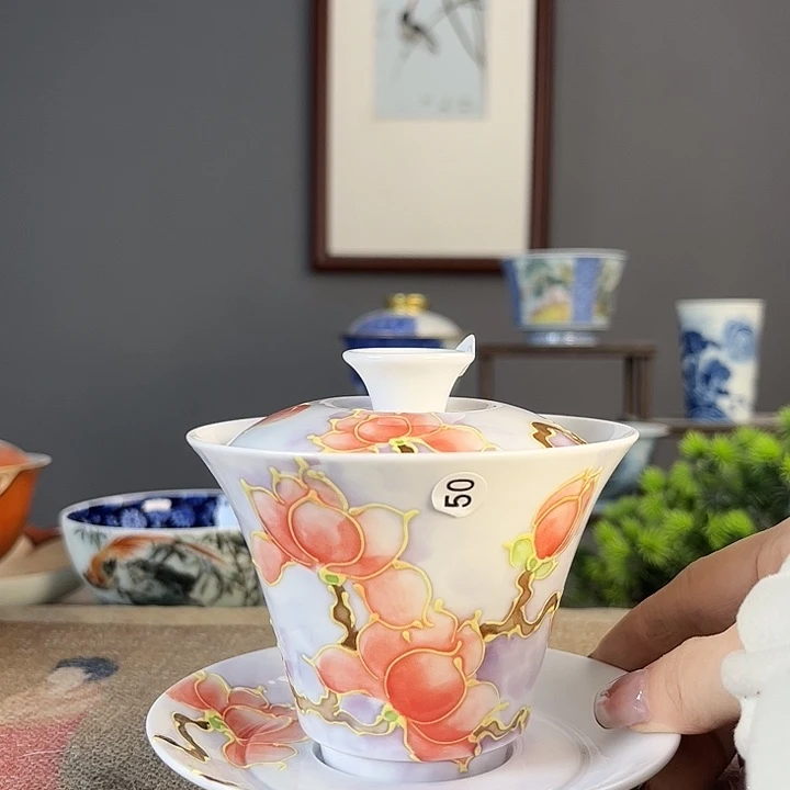 摆件景德柴烧茶杯多人