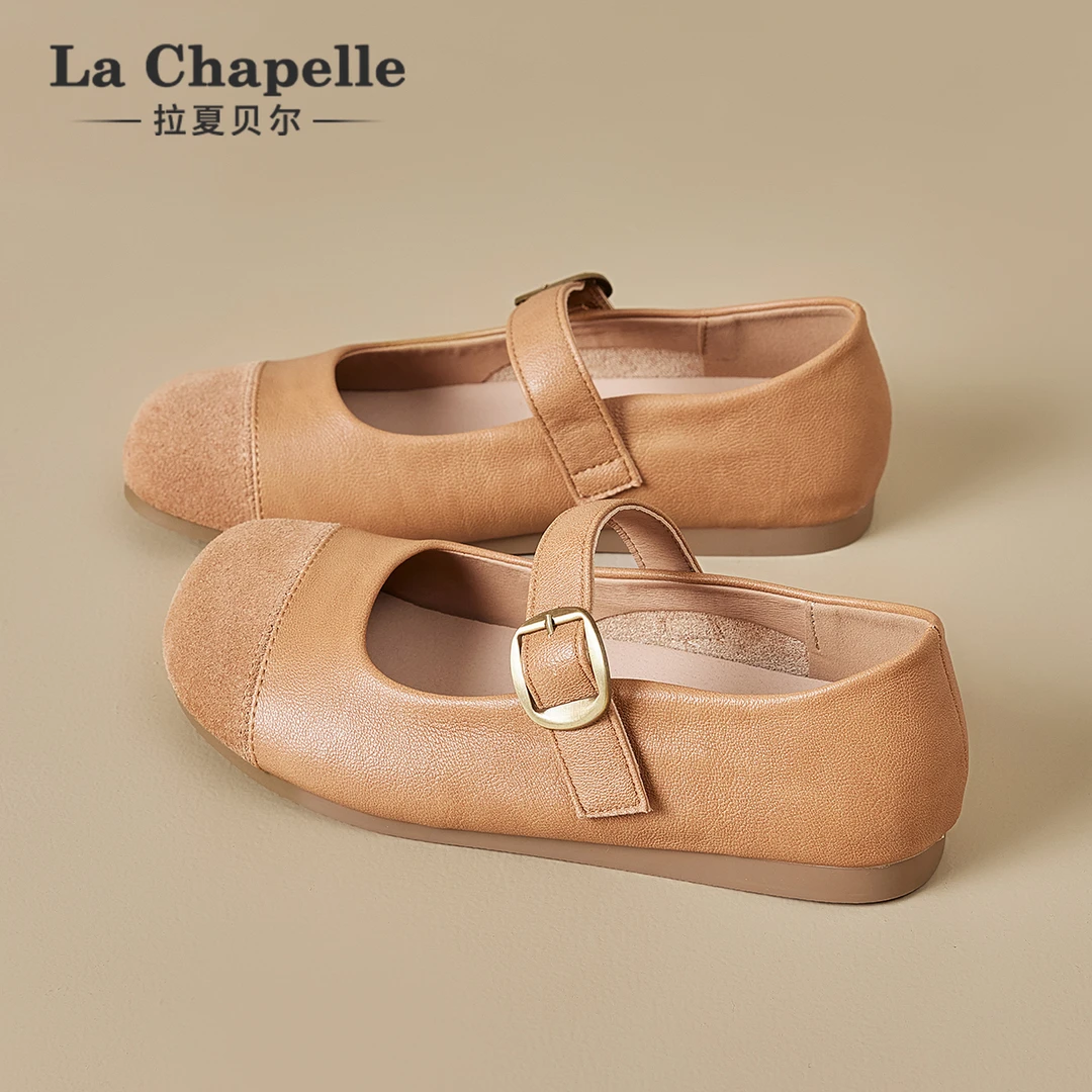拉夏贝尔法式单鞋女2025新款秋季气质百搭浅口玛丽珍鞋真皮平底鞋