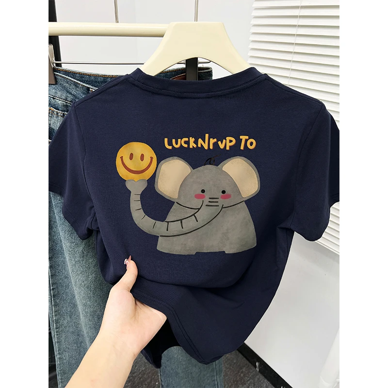 韩版洋气正肩短袖女t恤夏季新款设计感印花半袖大码胖mm圆领上衣