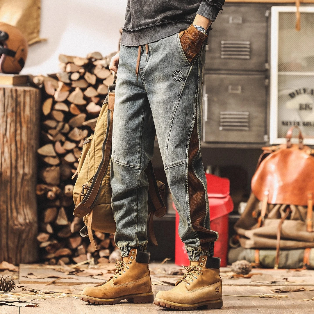 美式复古牛仔裤男2025秋冬百搭新款潮牌做旧拼接工装裤子男休闲裤
