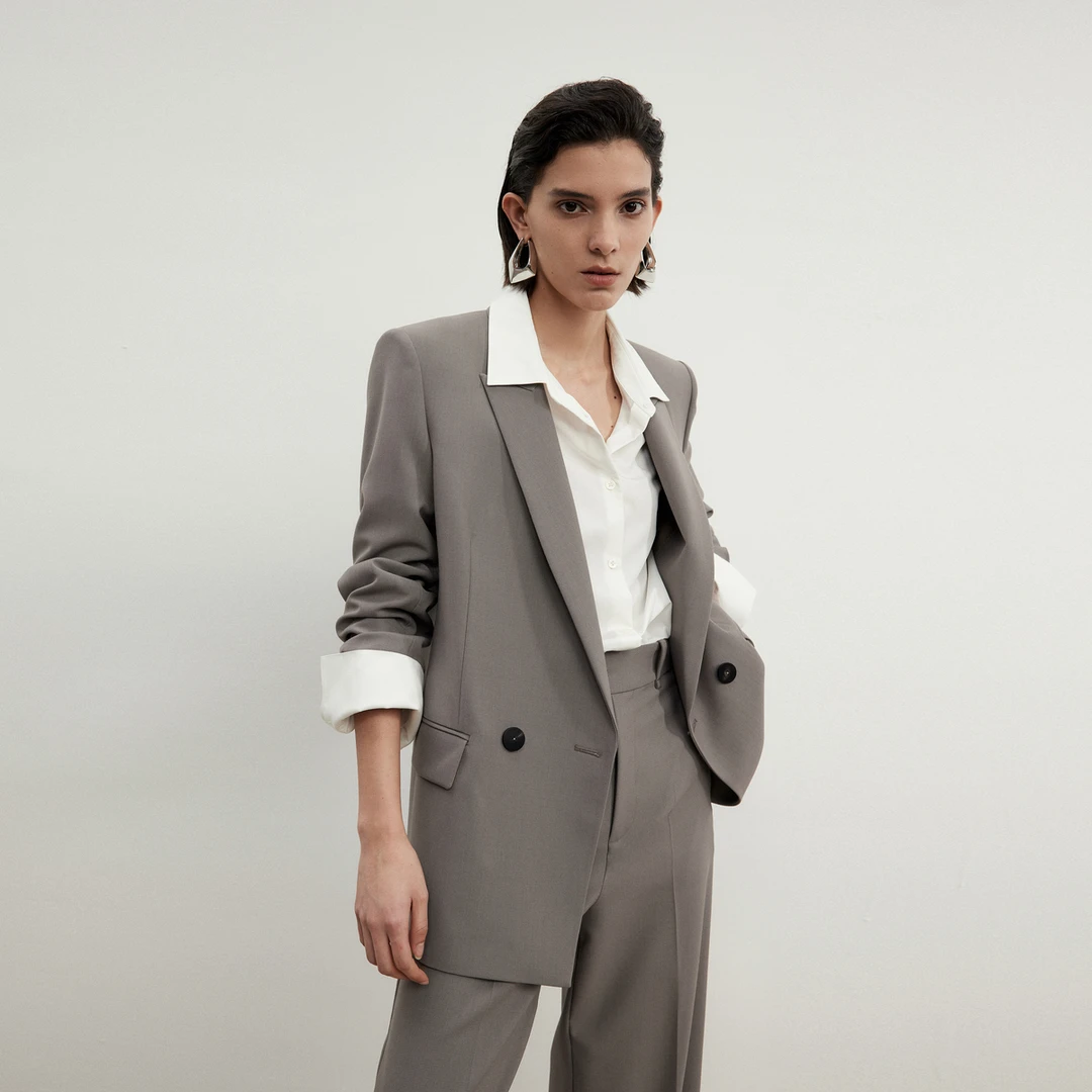 TORIL 简约羊毛戗驳领宽松西装时尚气质外套女 TGD2FSW051