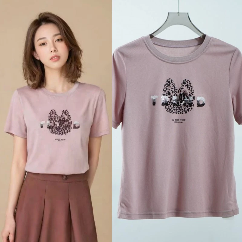 莉推荐【三C・伊】E108-5  简约短袖T恤衫粉色Y22220509Z20