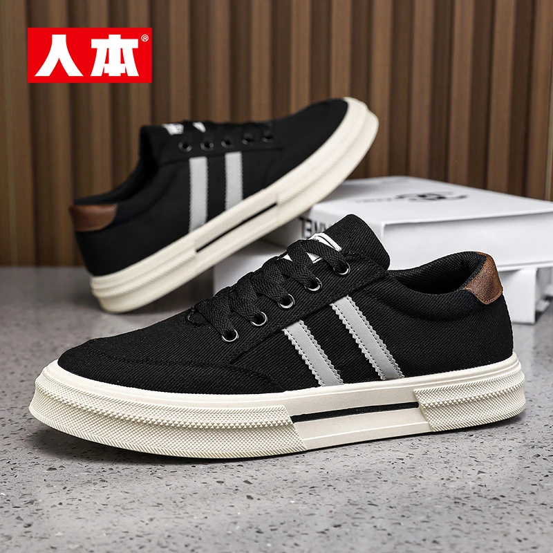 人本男鞋2025秋季新款透气防臭休闲帆布鞋百搭潮流板鞋男士软底鞋