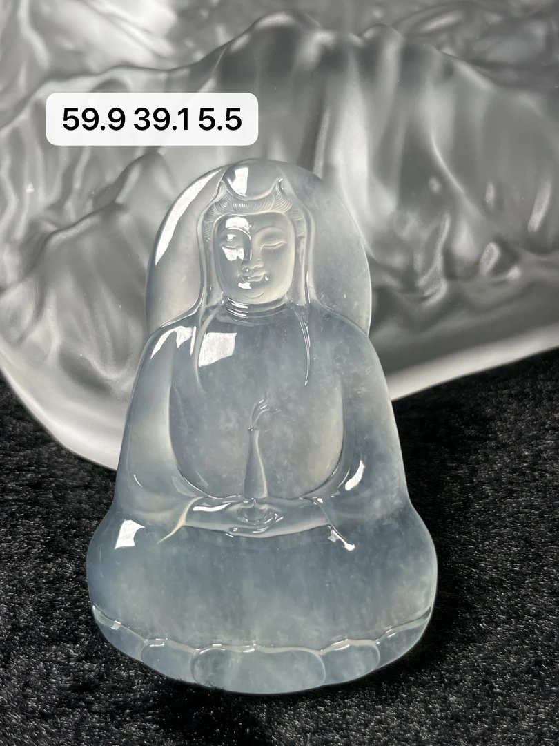 天然a货缅甸翡翠高冰白素衣观音吊坠