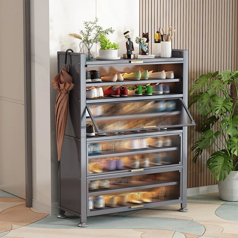 钢制家用鞋柜铁艺玄关防尘入户储物鞋架门口落地多层收纳柜子