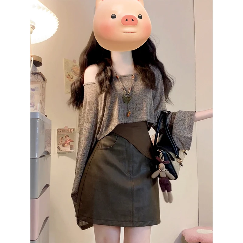 大码女装美拉德穿搭三件套秋季胖mm内搭吊带背心针织衫高腰半身裙