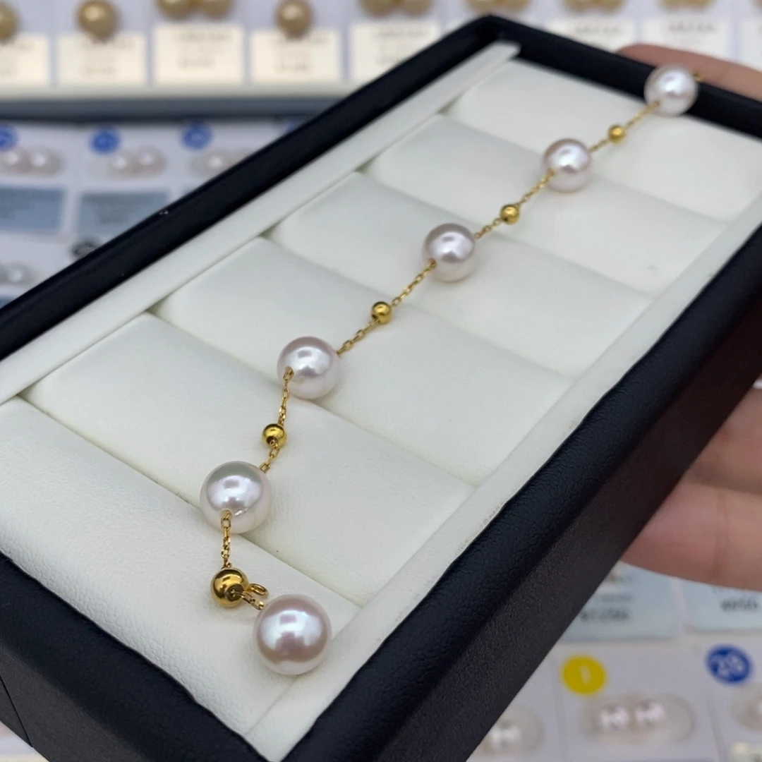 海水珍珠天女Akoya六珠满天星链银S925镶嵌8-9