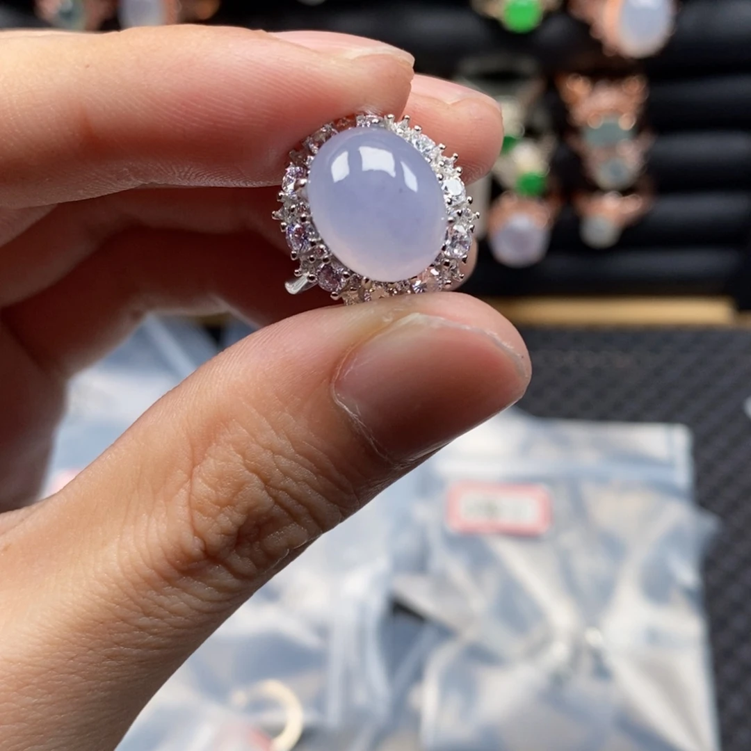 翡翠戒指银S925镶嵌邱**儿天然缅甸翡翠a货