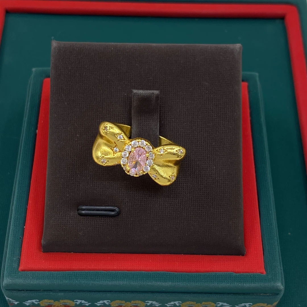 铜合金戒指 粉钻甜心蝴蝶结戒指开口可调节指环 B264