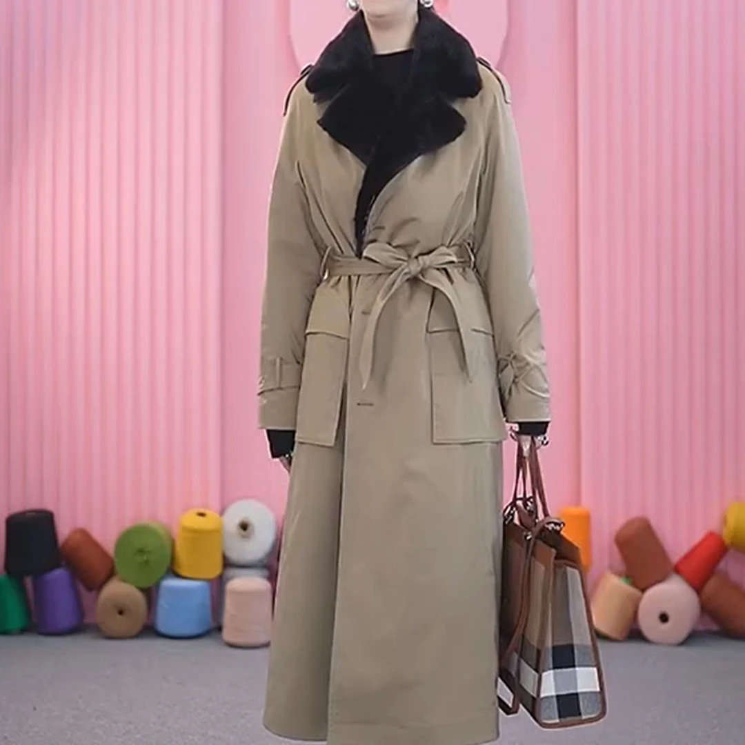 F217貂皮派克时尚新品系腰大牌外套