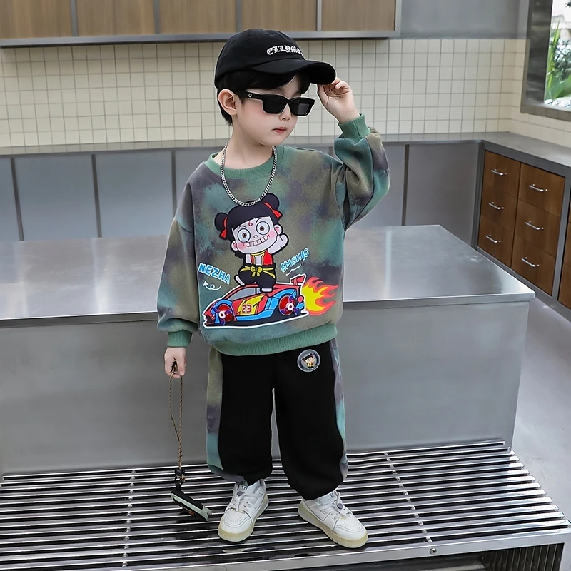 哪吒儿童服装男童2025新款秋季长袖卫衣套装男孩带风火轮亮灯衣服