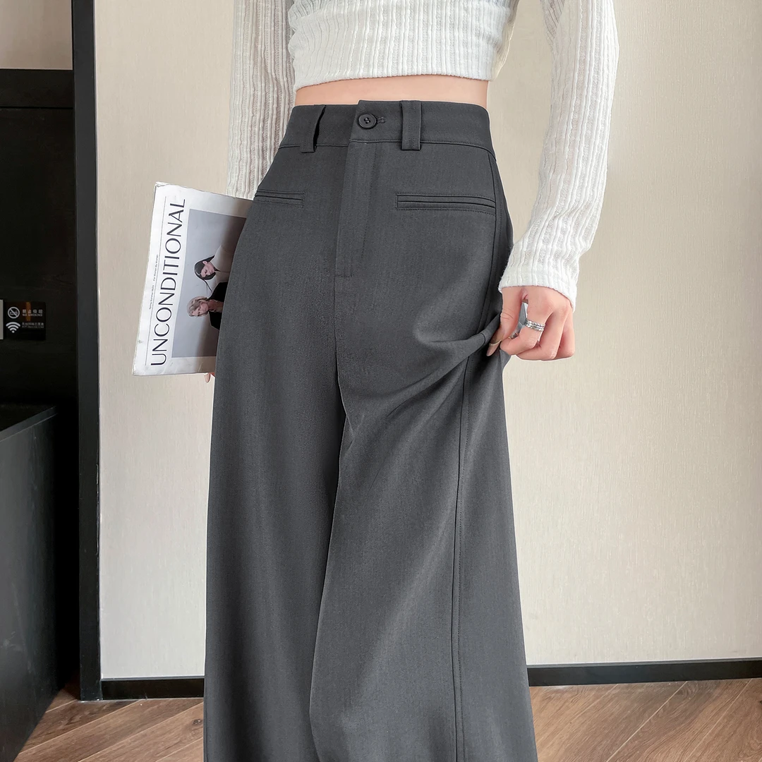 灰色西装裤女春夏2025新款高级感垂感直筒宽松拖地窄版阔腿拖地裤