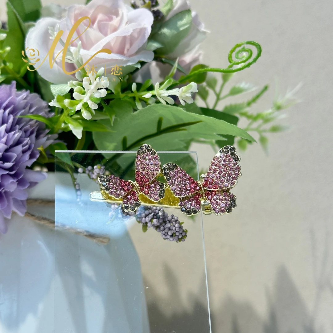 E502【粉色 蝴蝶一体 鸭嘴夹 】发饰气质超仙头饰手工