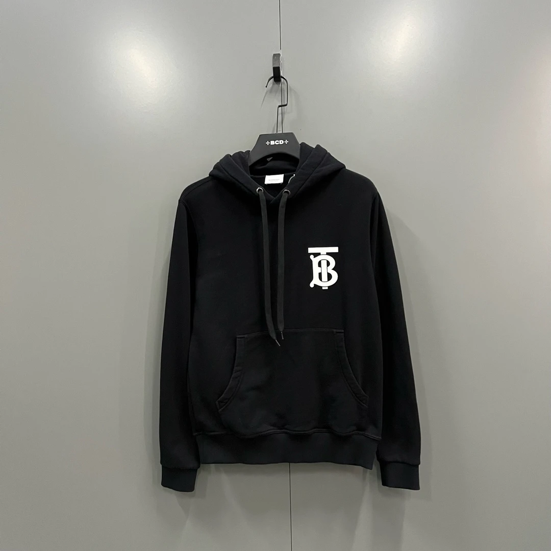 99新 BURBERRY/博柏利 h926 黑色TB印花帽衫 XXS码/014385