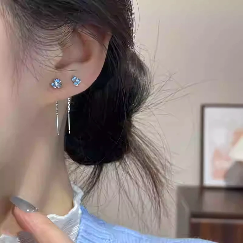 铜合金耳饰 春夏新款蓝色鸢尾花耳线精致百搭耳环时尚甜美耳钉小