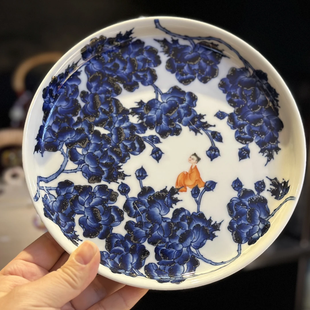 《掌柜推荐》景德镇手绘矾红牡丹童子壶承茶具盖碗主人杯陶瓷