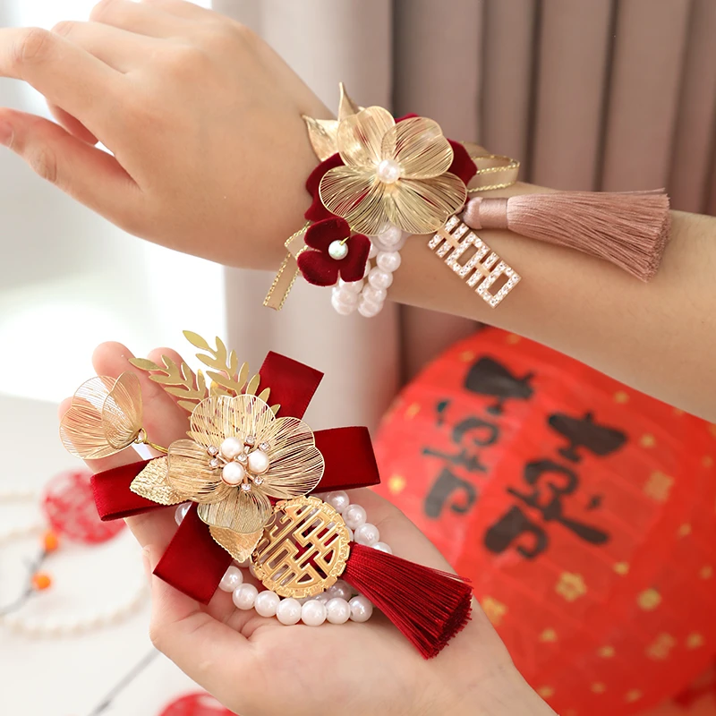 结婚伴娘团手腕花婚礼高级感新娘姐妹团丝带手花装饰婚庆用品大全