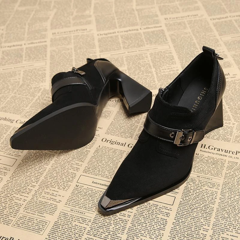 木木55425-2法式深口高跟鞋2025春秋金属尖头深口气质名媛单鞋