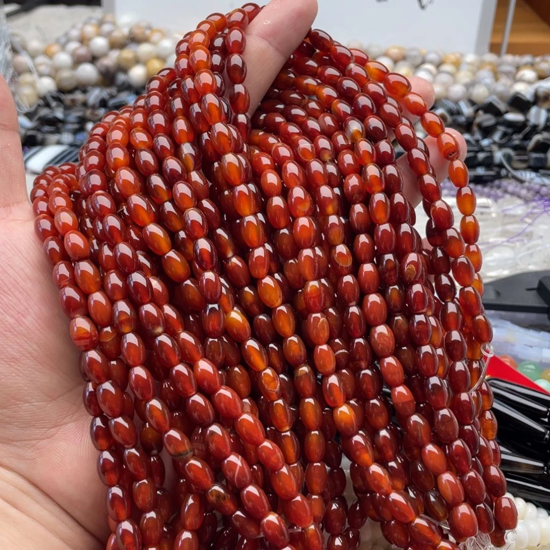 未镶嵌玛瑙/玉髓珠宝半成品一条装6*9mm红玛瑙米珠