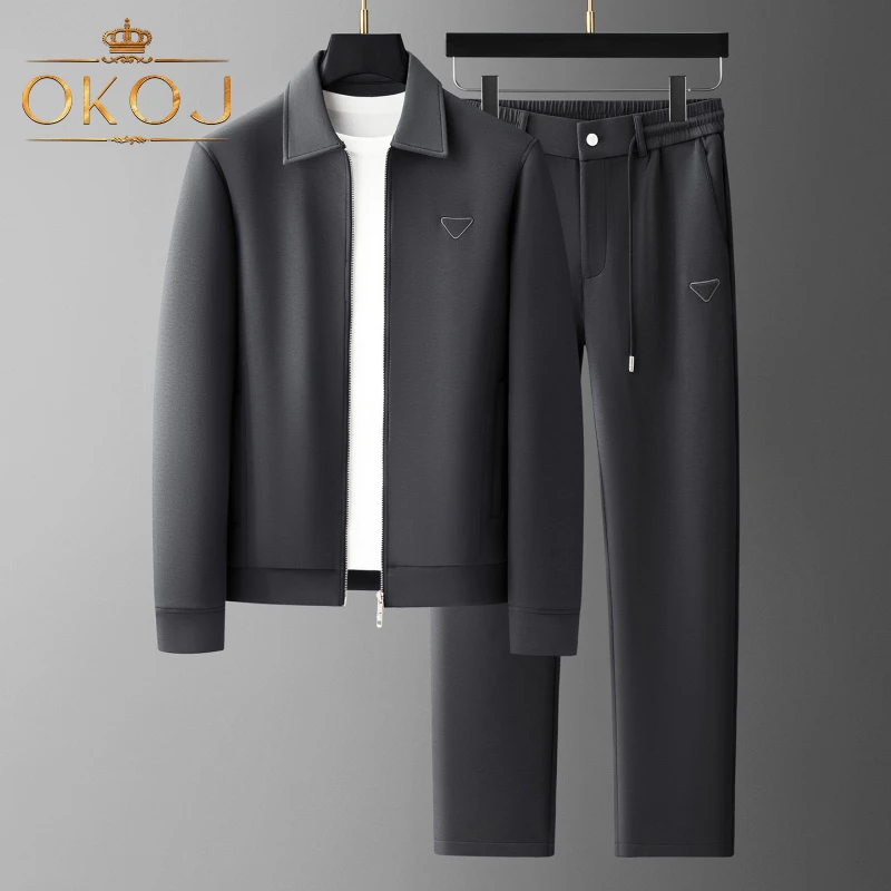 OKOJ休闲运动套装男士莫代尔棉亲肤抗皱秋季新款翻领卫衣两件套