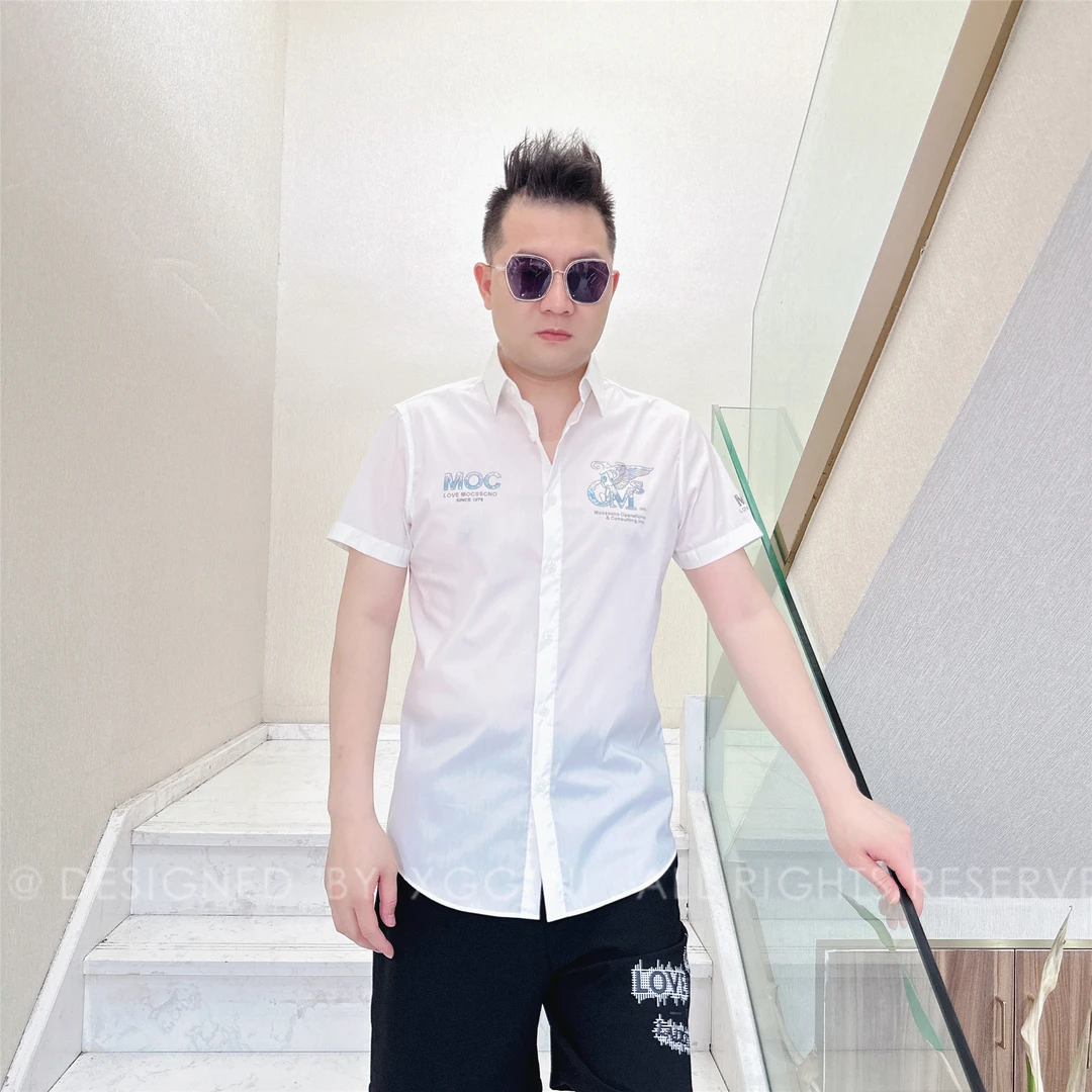 夏季款MOCSS左胸烫钻翅膀轻奢男装休闲衬衣高端上档次修身衬衫