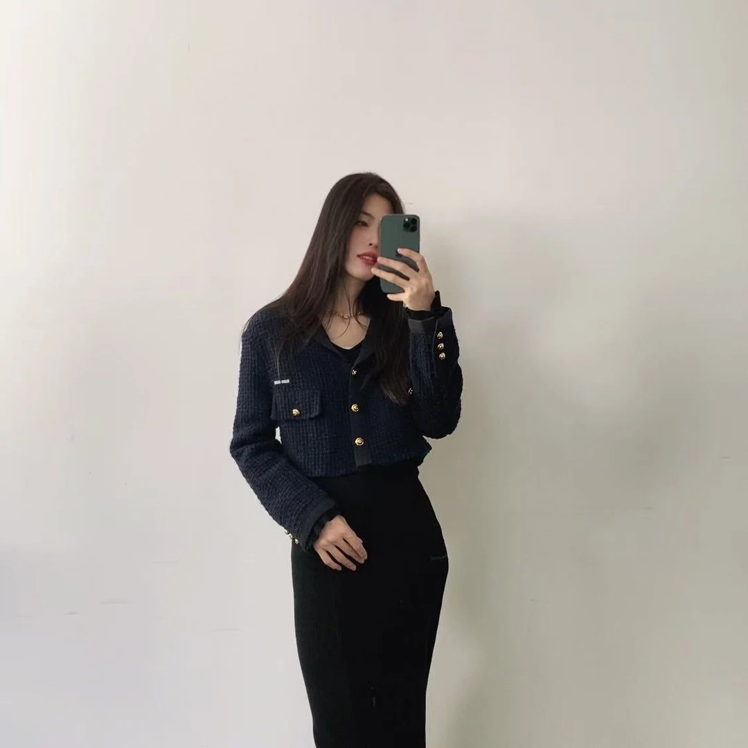95新 MIU MIU/缪缪 麦殿/毛呢短款外套藏青色40码/240907ZMPGD08