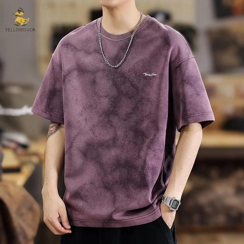 美式爆款重磅水洗印花短袖t恤男夏季宽松大码半袖上衣ins痞帅体恤