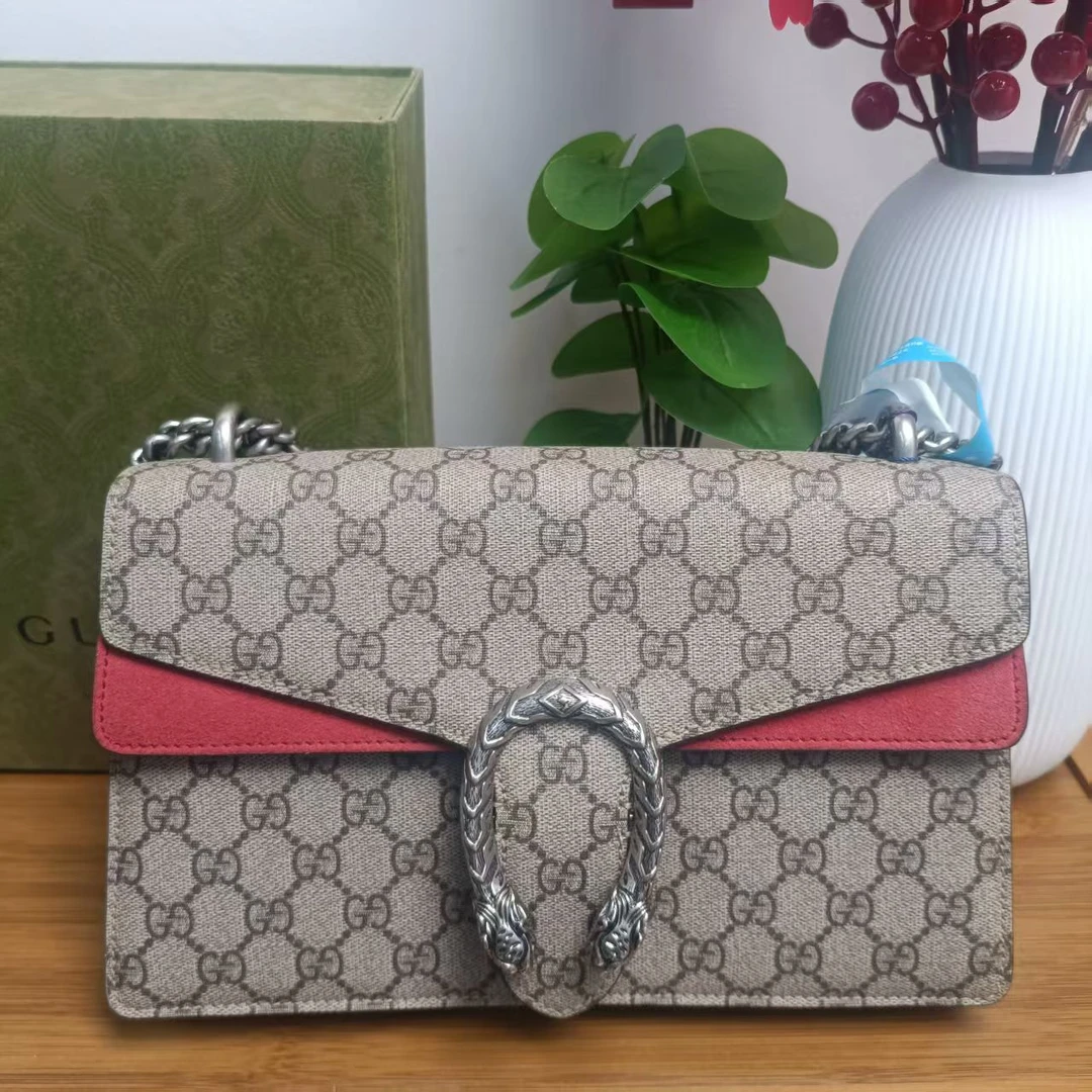 95新 GUCCI/古驰 玺越奢品  古驰中号红色酒神单肩斜挎包