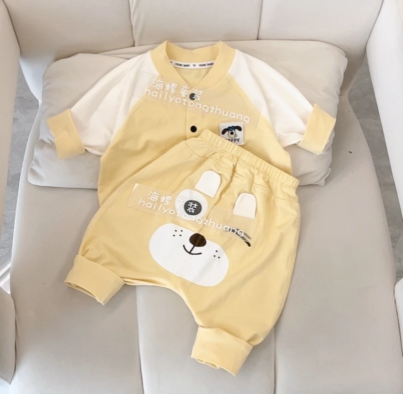 宝宝超薄凉感夏季棒球服套装婴儿莫棉冰感家居服两件套