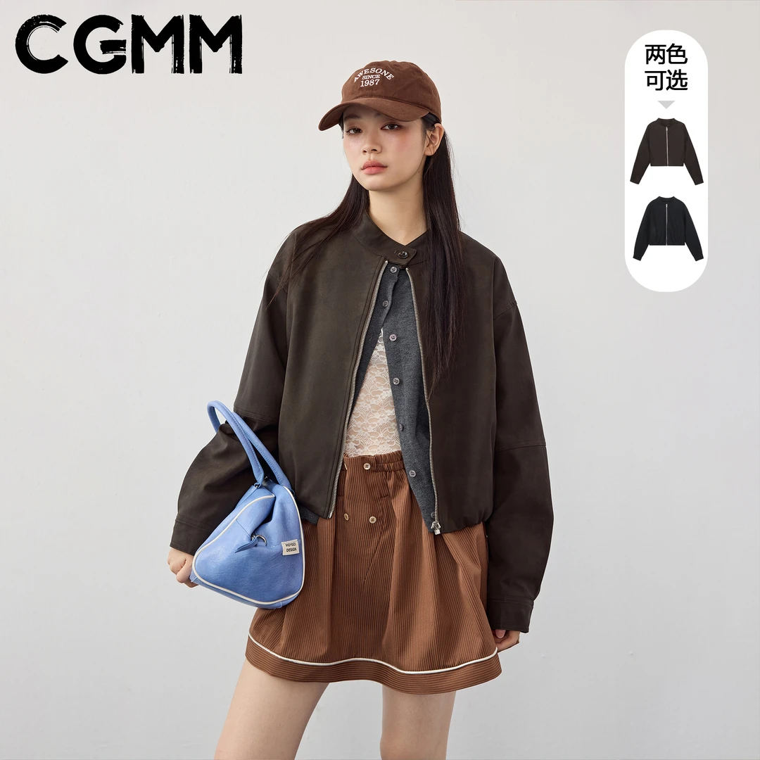 CGMM/橱柜密码秋季新款时尚百搭立领夹克皮衣外套DSOMB5197