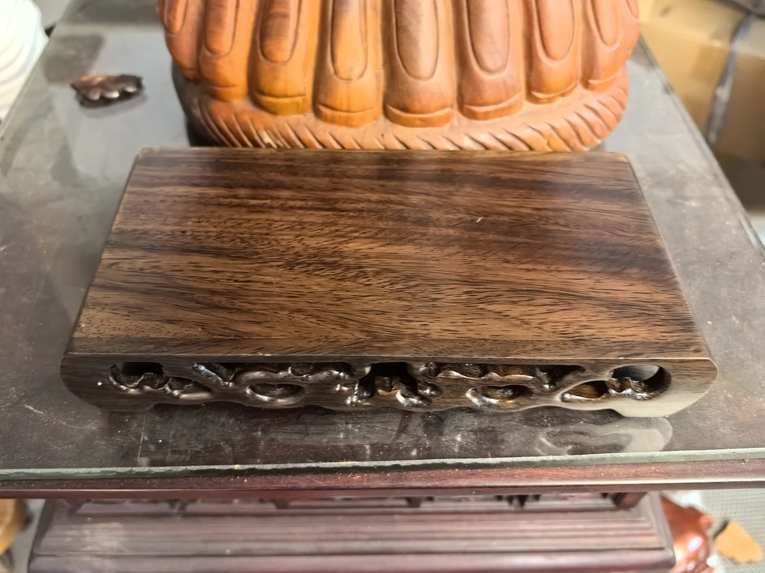 黑檀木镂空龙纹雕刻长22宽10高4可作壶承绿植座子