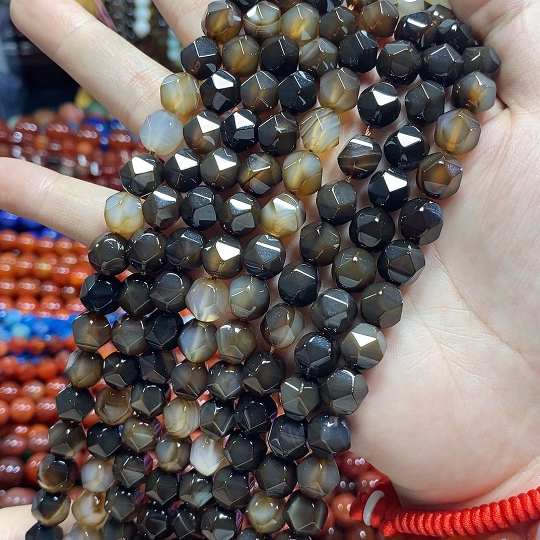 玛瑙/玉髓未镶嵌珠宝半成品深咖玛瑙万切一条卡10mm