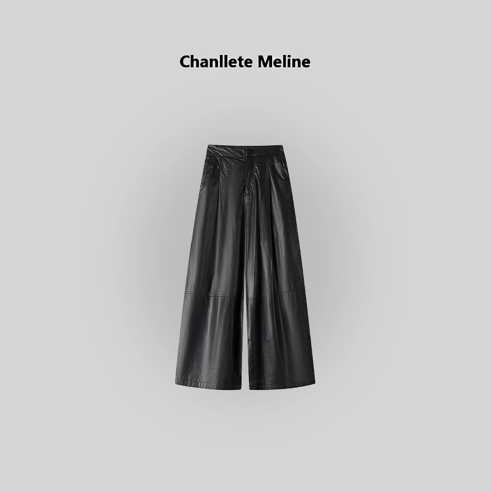 【Chanllete Meline】时尚松紧腰显瘦百搭气质皮长裤889613