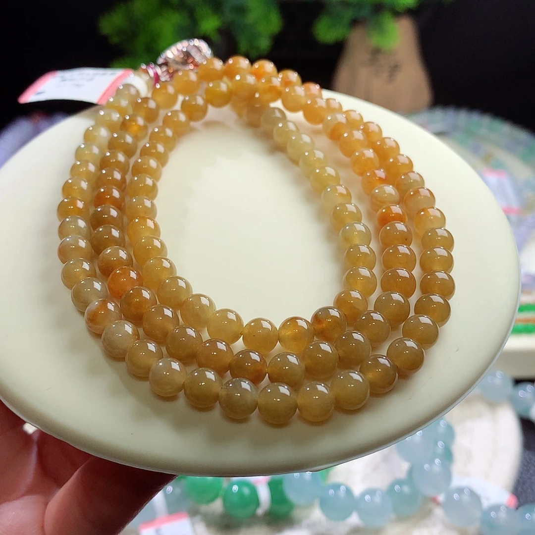 项链未镶嵌翡翠天然黄翡 荆芥黄 冰胶油润 卡6.3mm