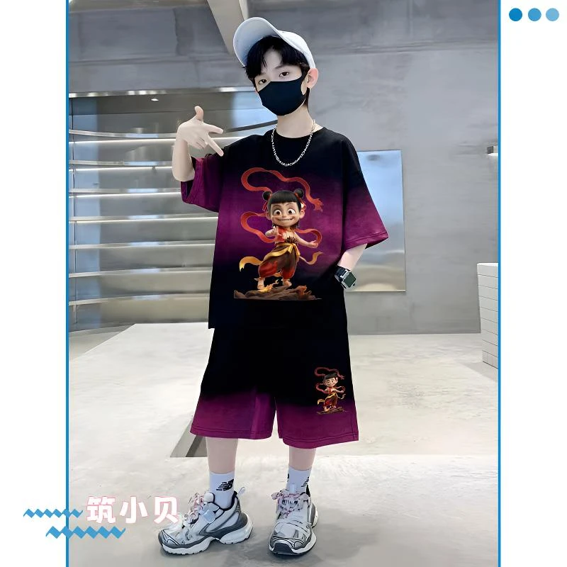 【两件套】哪吒中大儿童服装套装男娃衣服套装男童短袖夏季休闲洋气