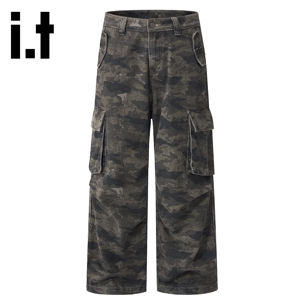 it:CHOCOOLATE美式高街工装风休闲迷彩牛仔裤男2025秋冬直筒裤子