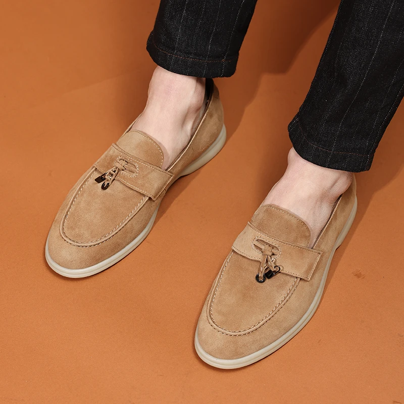 夏季新款一脚蹬懒人乐福鞋反绒皮男单鞋透气软底潮鞋羊皮休闲鞋男