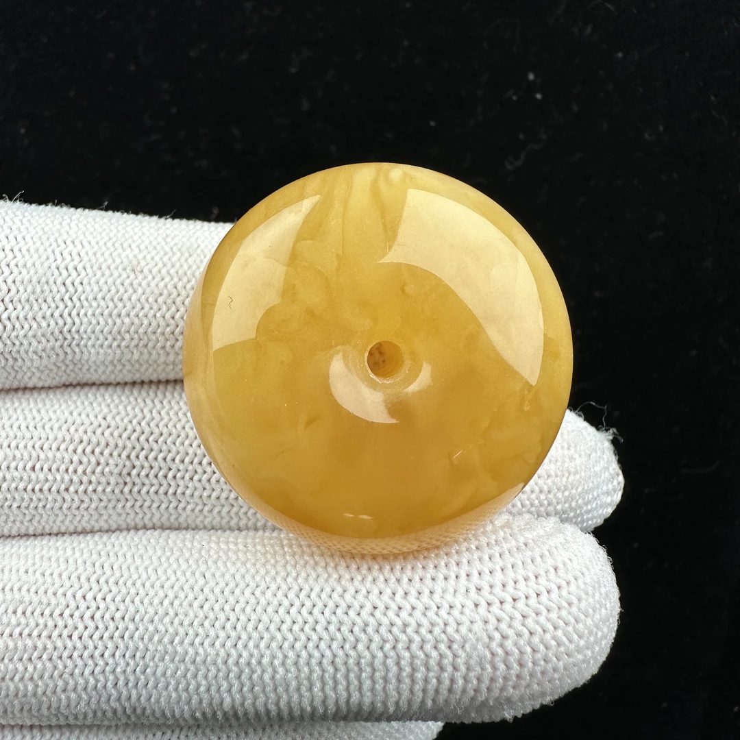 Y2661天然原矿蜜蜡 满蜡妖花平安扣 33.6*16.7mm抖音基地质检发货