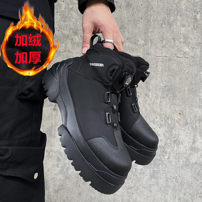 爆款雪地靴冬季新款旋转纽扣加绒保暖雪地靴男轻质户外机能马丁靴