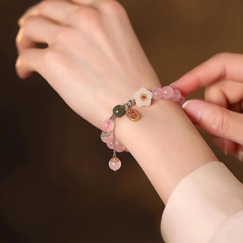 合金玻璃手链 水晶桃花手链女2025年新款旺粉色桃花转运纳福手串