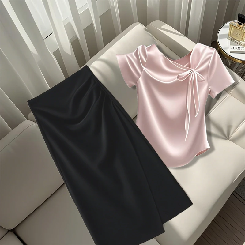 新中式改良套装女夏季新款时尚短袖T恤女百搭半身裙休闲两件套女