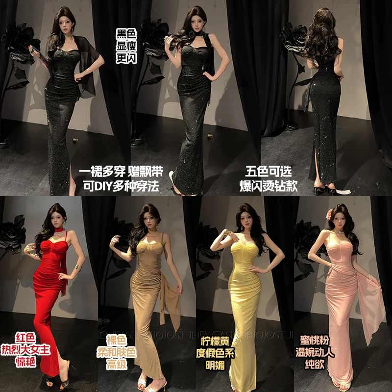 f5/250399 0922【欧阳】【星辰美人】（155-175cm穿）烫钻性感包臀长裙