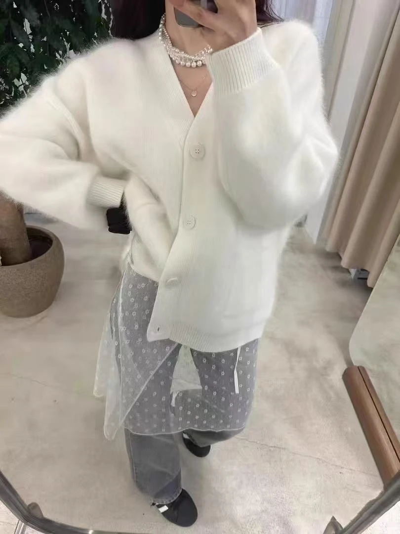 7103【千炫女装】新款女装拉绒工艺纯色宽松慵懒风开衫上衣
